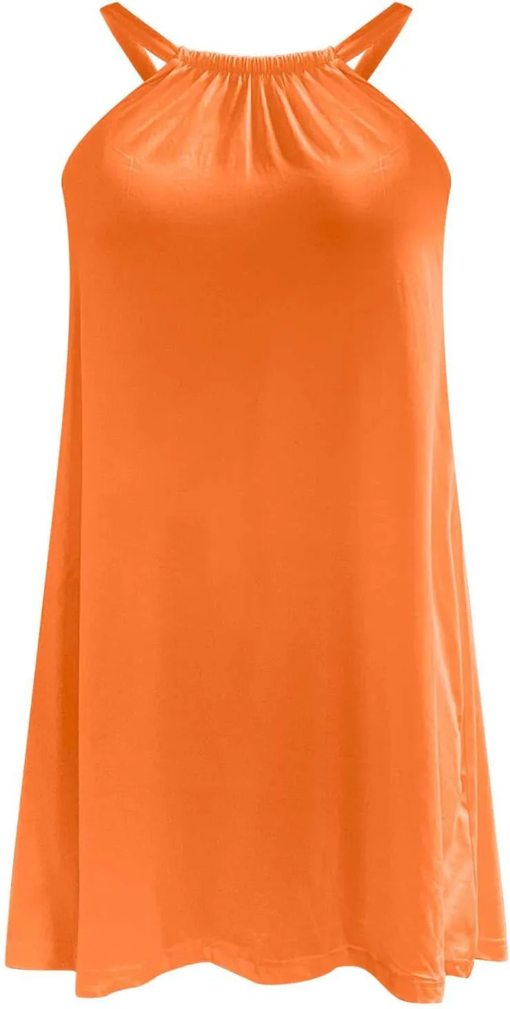 hlysgo Beach Dresses for Women Summer Loose Crew Neck Sleeveless Sundresses Solid Swimsuit Coverup Knee Length Mini Dress
