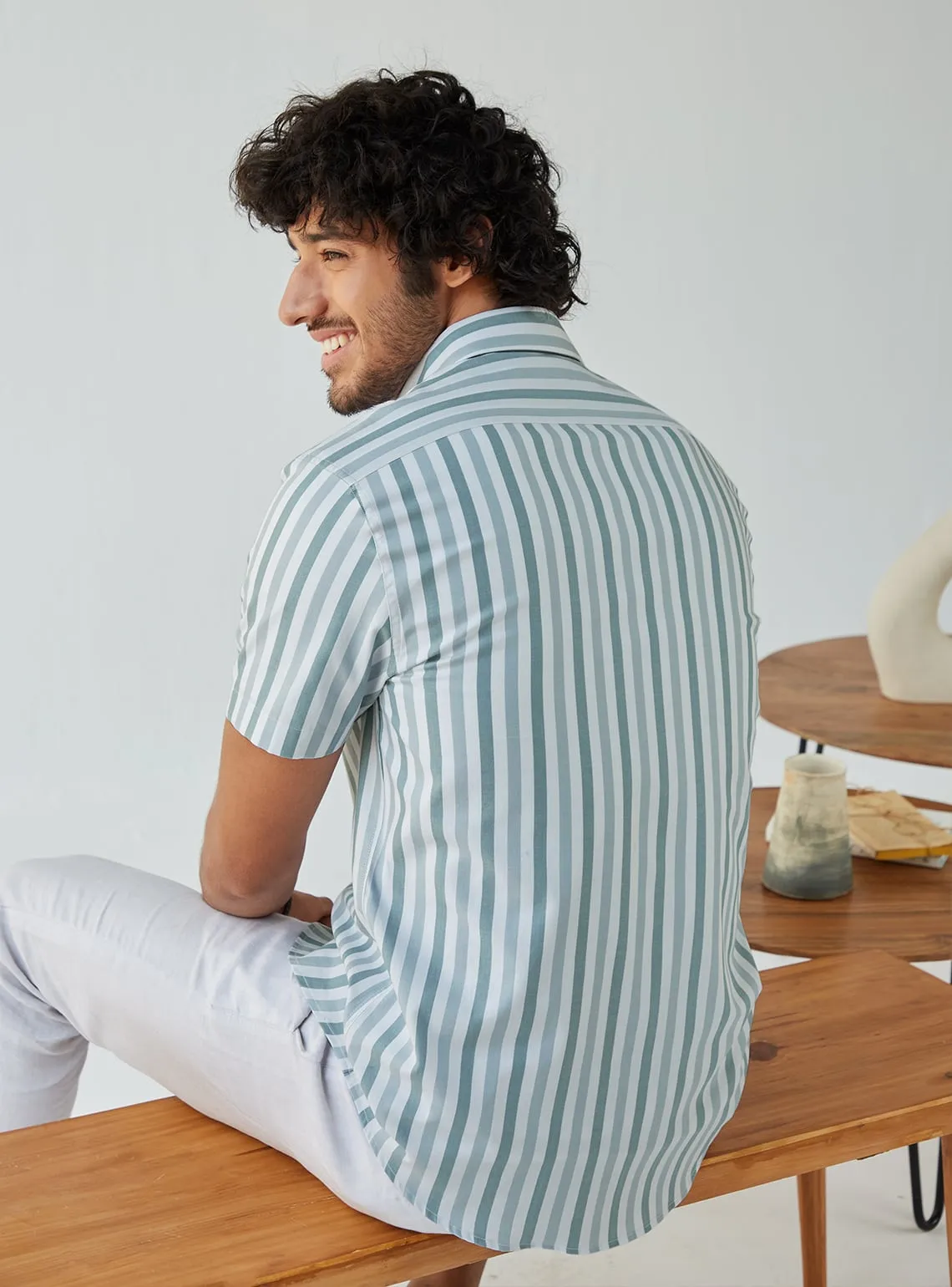 Juniper Blue Stripe Half Shirt