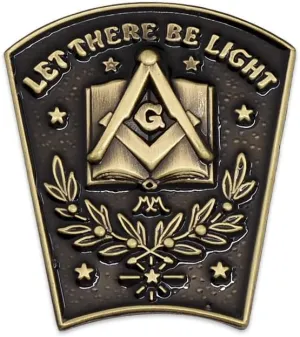 Let There Be Light Keystone Masonic Lapel Pin - [Antique Brass][1'' Tall]