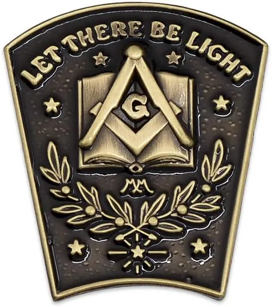 Let There Be Light Keystone Masonic Lapel Pin - [Antique Brass][1'' Tall]