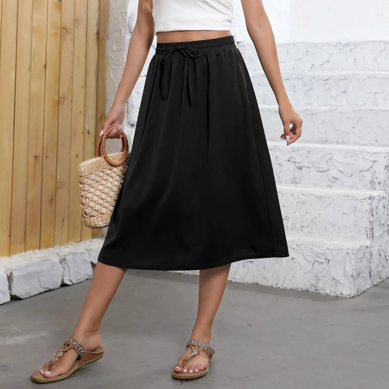 Long Skirts for Women Summer Casual Country Cute Beach Smocked Festival Floral Business Flutter Travel Flowy Skirts
