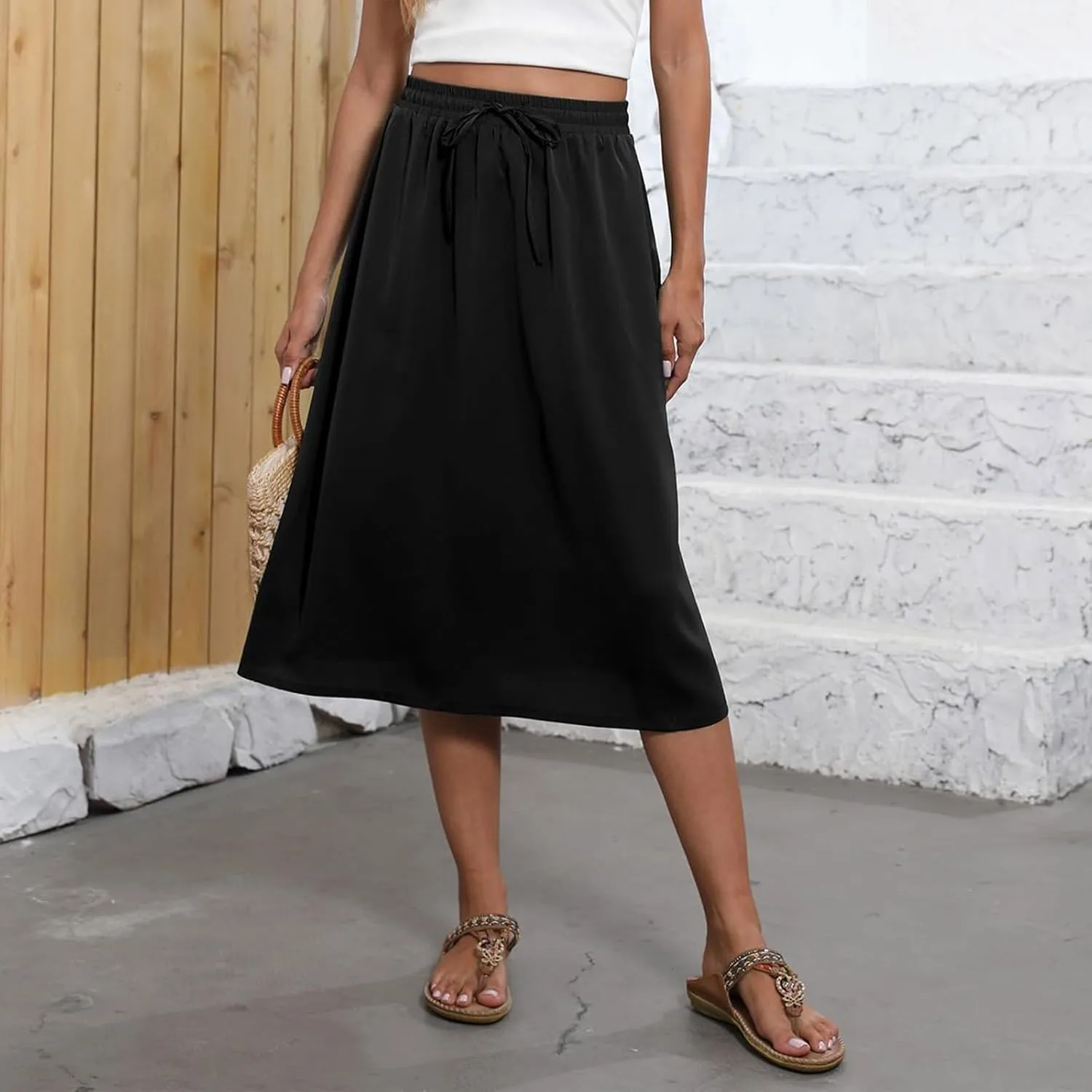 Long Skirts for Women Summer Casual Country Cute Beach Smocked Festival Floral Business Flutter Travel Flowy Skirts
