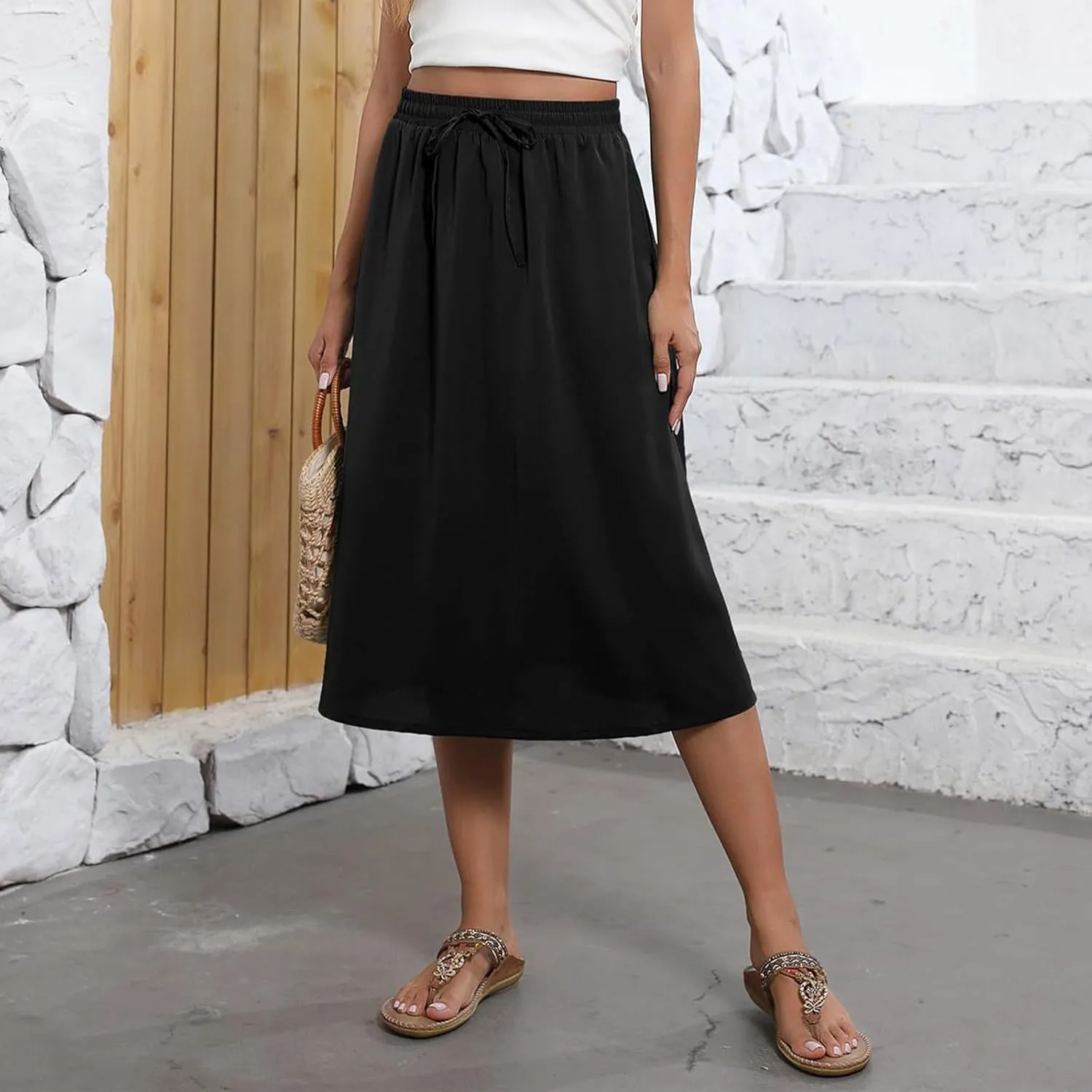Long Skirts for Women Summer Casual Country Cute Beach Smocked Festival Floral Business Flutter Travel Flowy Skirts