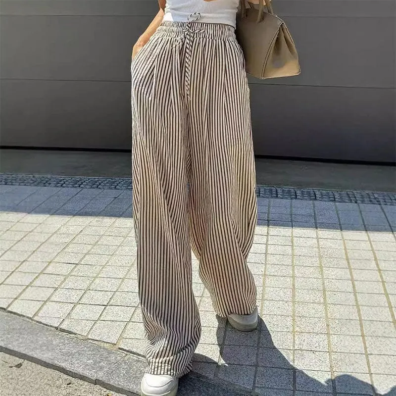 Loose and versatile high-waisted elastic wide-leg pants
