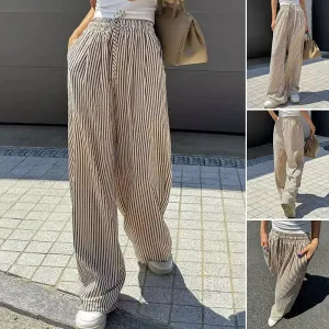 Loose and versatile high-waisted elastic wide-leg pants