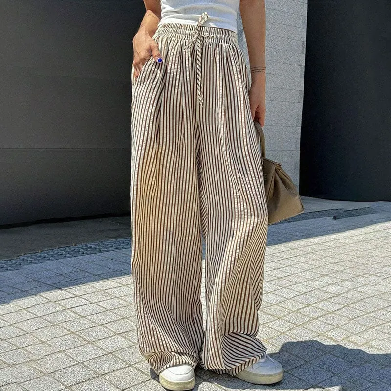 Loose and versatile high-waisted elastic wide-leg pants