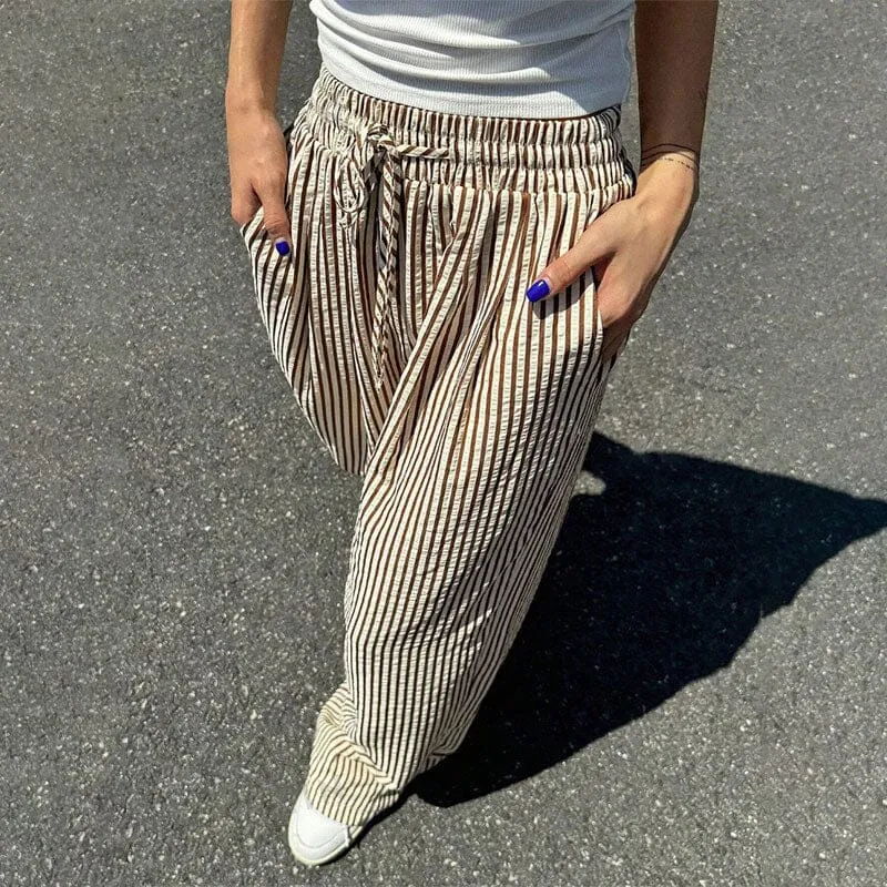 Loose and versatile high-waisted elastic wide-leg pants
