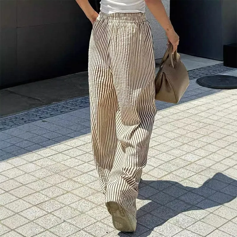 Loose and versatile high-waisted elastic wide-leg pants