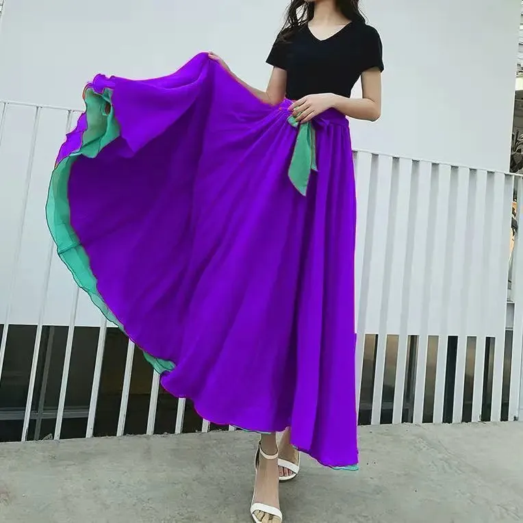 LVSANW 2025 Dance Skirts Chiffon Long Skirts For Women Elegant Casual High Waist Boho Beach Maxi Skirts Wear On Both Sides Saias Femme