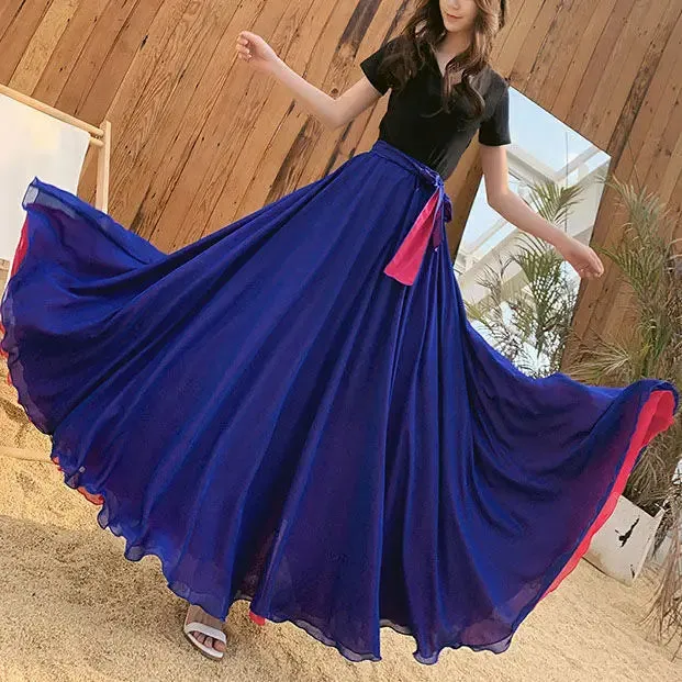 LVSANW 2025 Dance Skirts Chiffon Long Skirts For Women Elegant Casual High Waist Boho Beach Maxi Skirts Wear On Both Sides Saias Femme