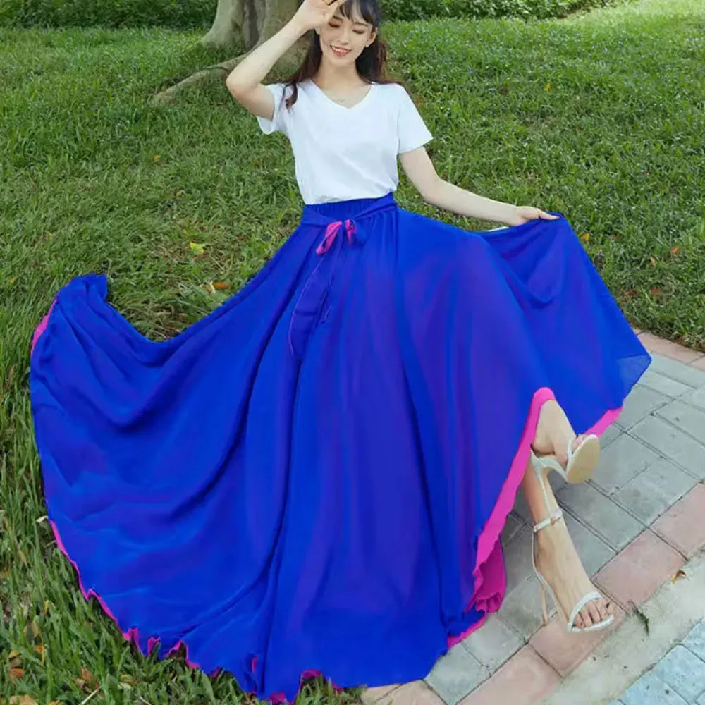 LVSANW 2025 Dance Skirts Chiffon Long Skirts For Women Elegant Casual High Waist Boho Beach Maxi Skirts Wear On Both Sides Saias Femme