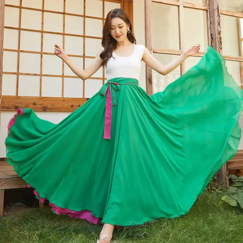 LVSANW 2025 Dance Skirts Chiffon Long Skirts For Women Elegant Casual High Waist Boho Beach Maxi Skirts Wear On Both Sides Saias Femme