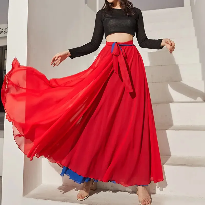 LVSANW 2025 Dance Skirts Chiffon Long Skirts For Women Elegant Casual High Waist Boho Beach Maxi Skirts Wear On Both Sides Saias Femme