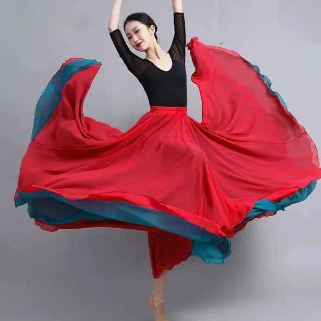 LVSANW 2025 Dance Skirts Chiffon Long Skirts For Women Elegant Casual High Waist Boho Beach Maxi Skirts Wear On Both Sides Saias Femme