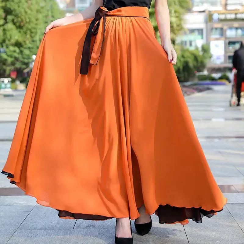LVSANW 2025 Dance Skirts Chiffon Long Skirts For Women Elegant Casual High Waist Boho Beach Maxi Skirts Wear On Both Sides Saias Femme