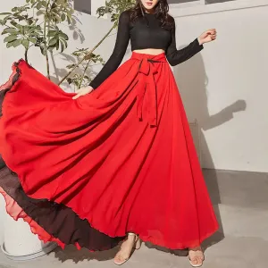 LVSANW 2025 Dance Skirts Chiffon Long Skirts For Women Elegant Casual High Waist Boho Beach Maxi Skirts Wear On Both Sides Saias Femme