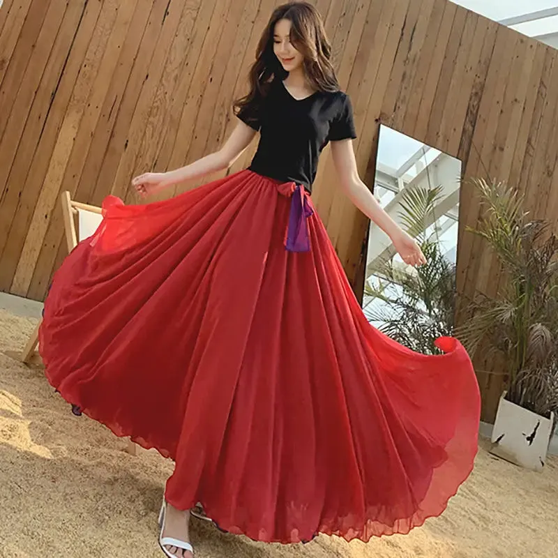 LVSANW 2025 Dance Skirts Chiffon Long Skirts For Women Elegant Casual High Waist Boho Beach Maxi Skirts Wear On Both Sides Saias Femme