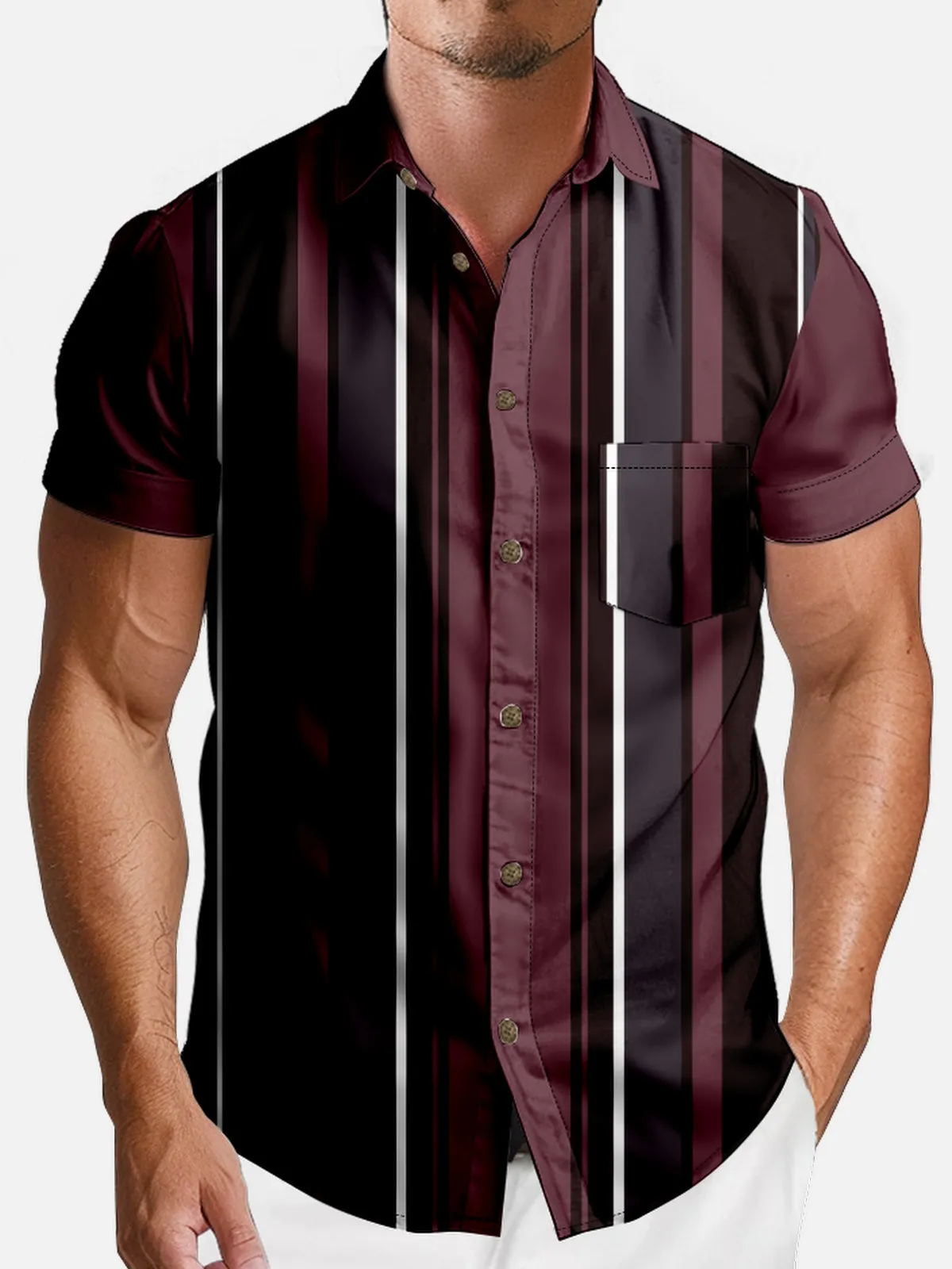 Men's Classic Spread Collar Short Sleeve Shirt - Timeless Stripe Design