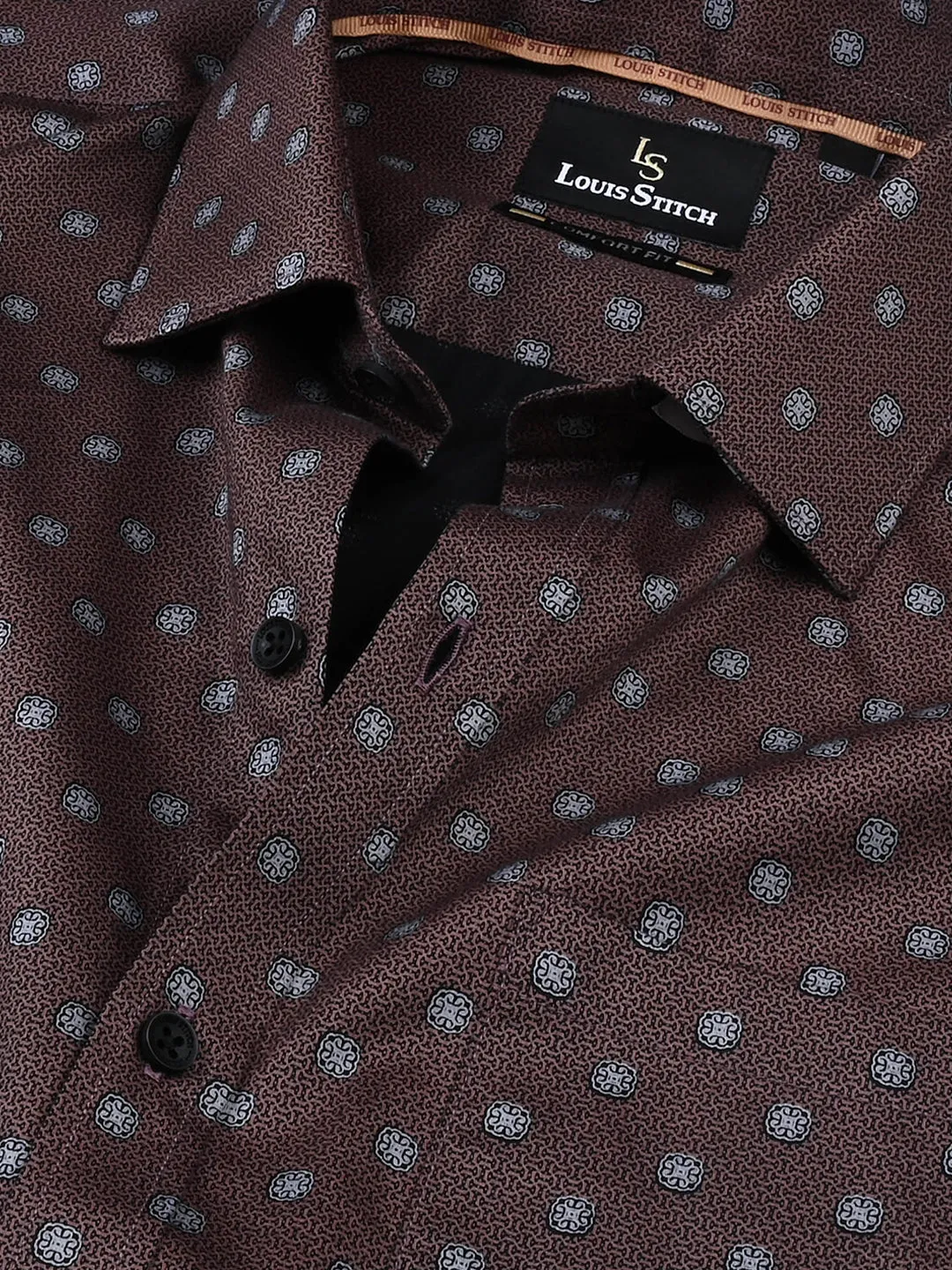 Men's Regular Fit Floral Brown Formal Shirt