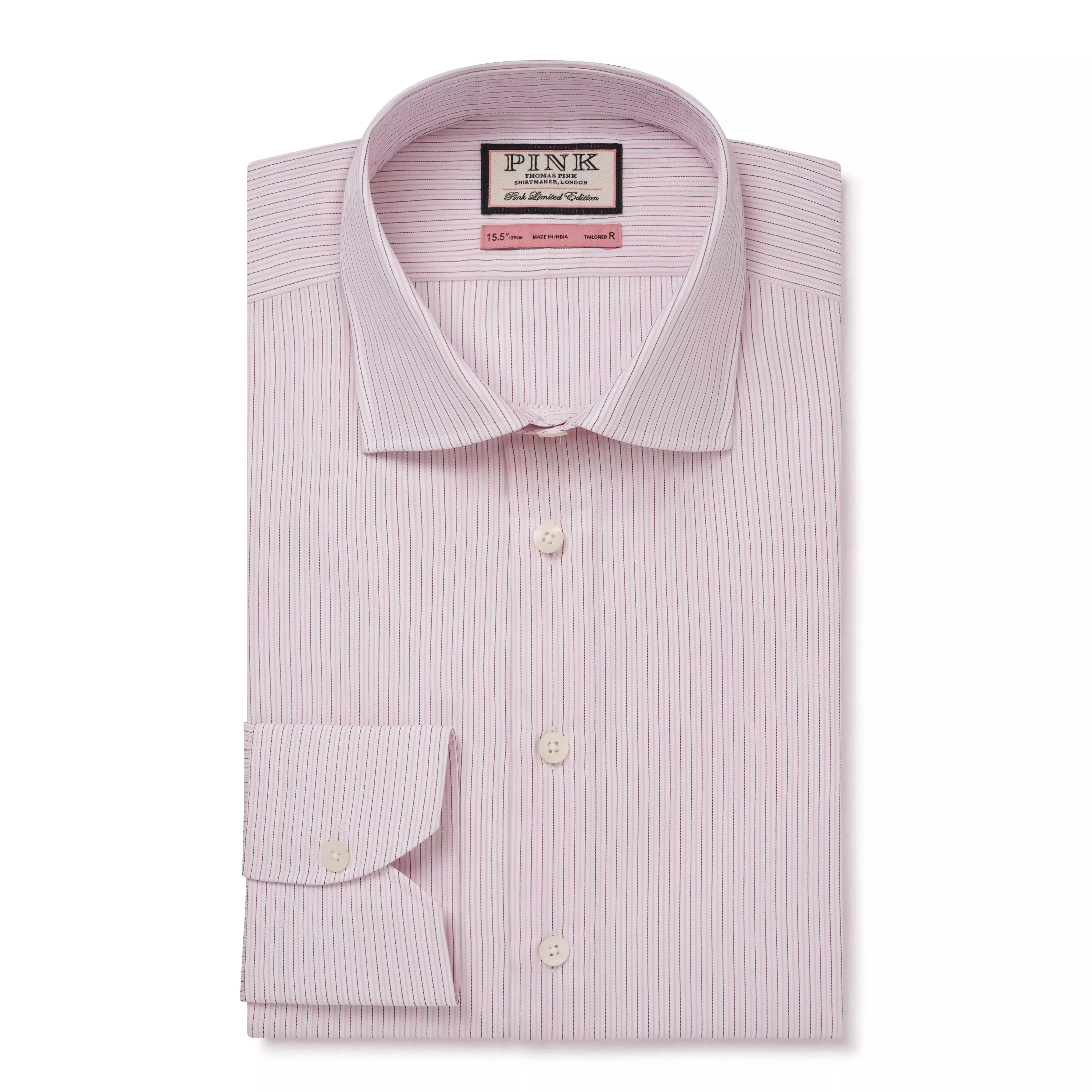 Pale Pink & White Tailored Fit Fine Vintage Stripe Dress Shirt