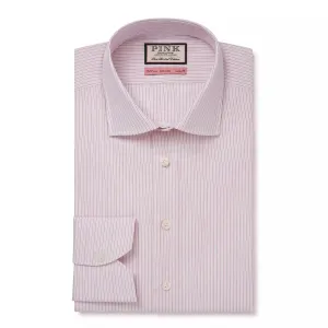Pale Pink & White Tailored Fit Fine Vintage Stripe Dress Shirt