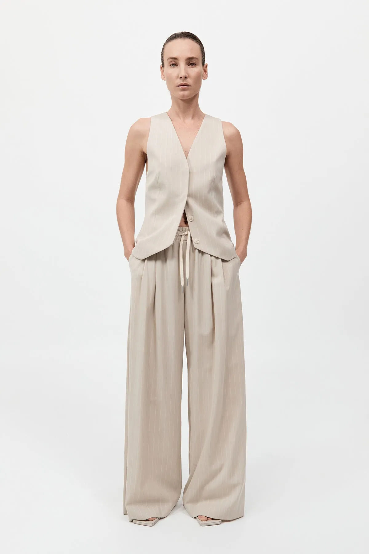 Pinstripe Wool Drawstring Pants