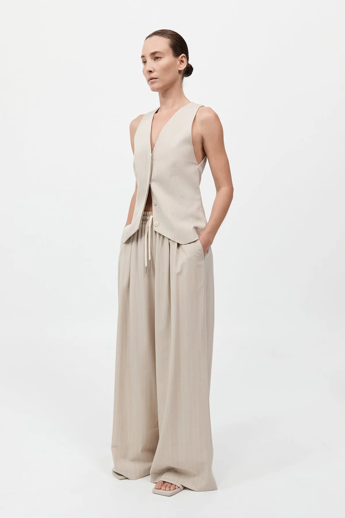 Pinstripe Wool Drawstring Pants