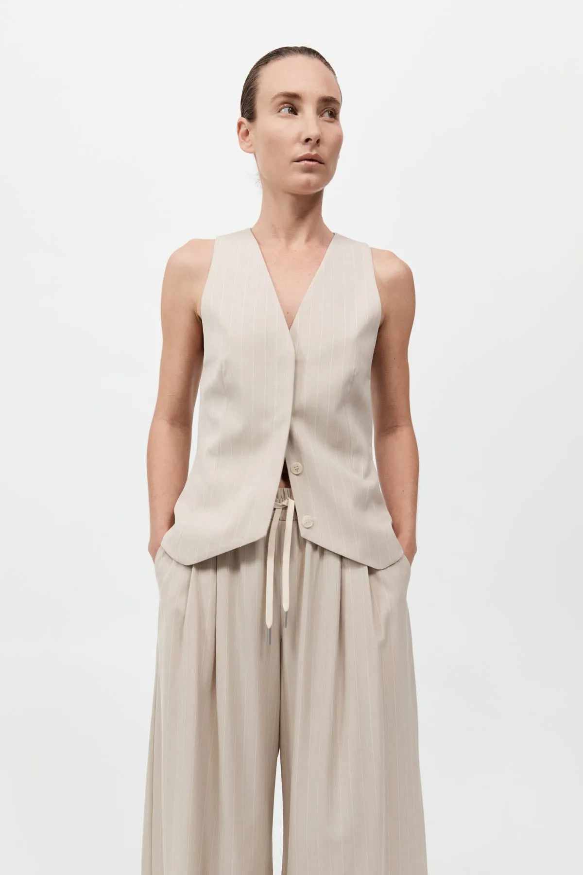 Pinstripe Wool Drawstring Pants