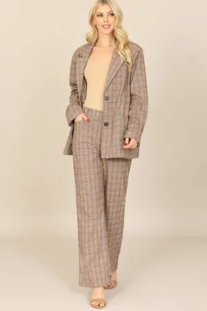 PLAID BUTTON DETAIL JACKET & PANTS SET