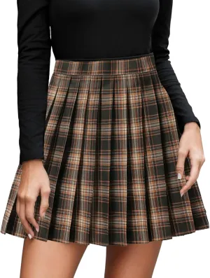 Pleated Skirts for Women Plus Size Y2K High Waist A-Line Tummy Control Uniform Trendy Plaid Mini Skirt for Girls