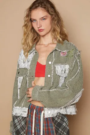 POL Clothing Crochet Patch Embroidered Button Up Jacket