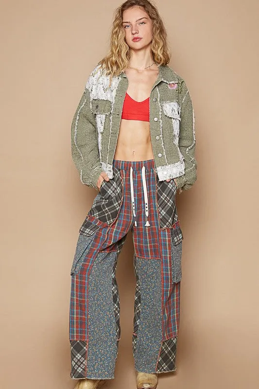 POL Clothing Crochet Patch Embroidered Button Up Jacket