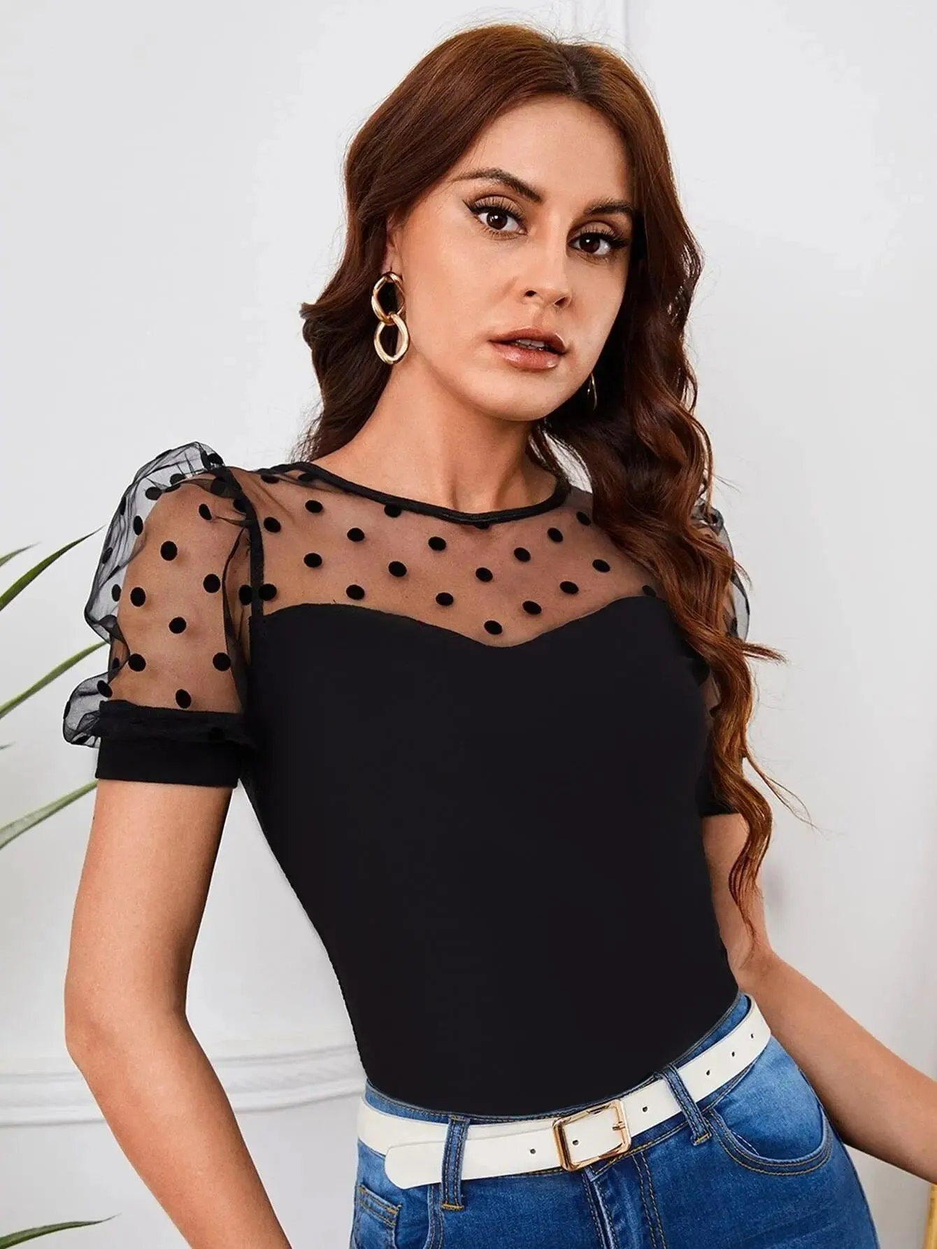 Polka Dot Mesh Top