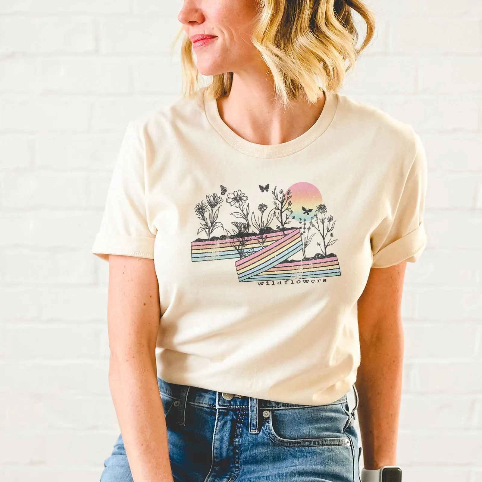 Retro Stripe Wildflowers Tee Shirts For Women - Christian Shirts for Women - Religious Tee Shirts