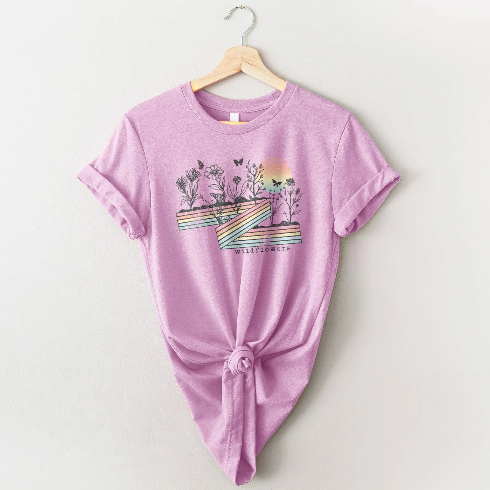Retro Stripe Wildflowers Tee Shirts For Women - Christian Shirts for Women - Religious Tee Shirts