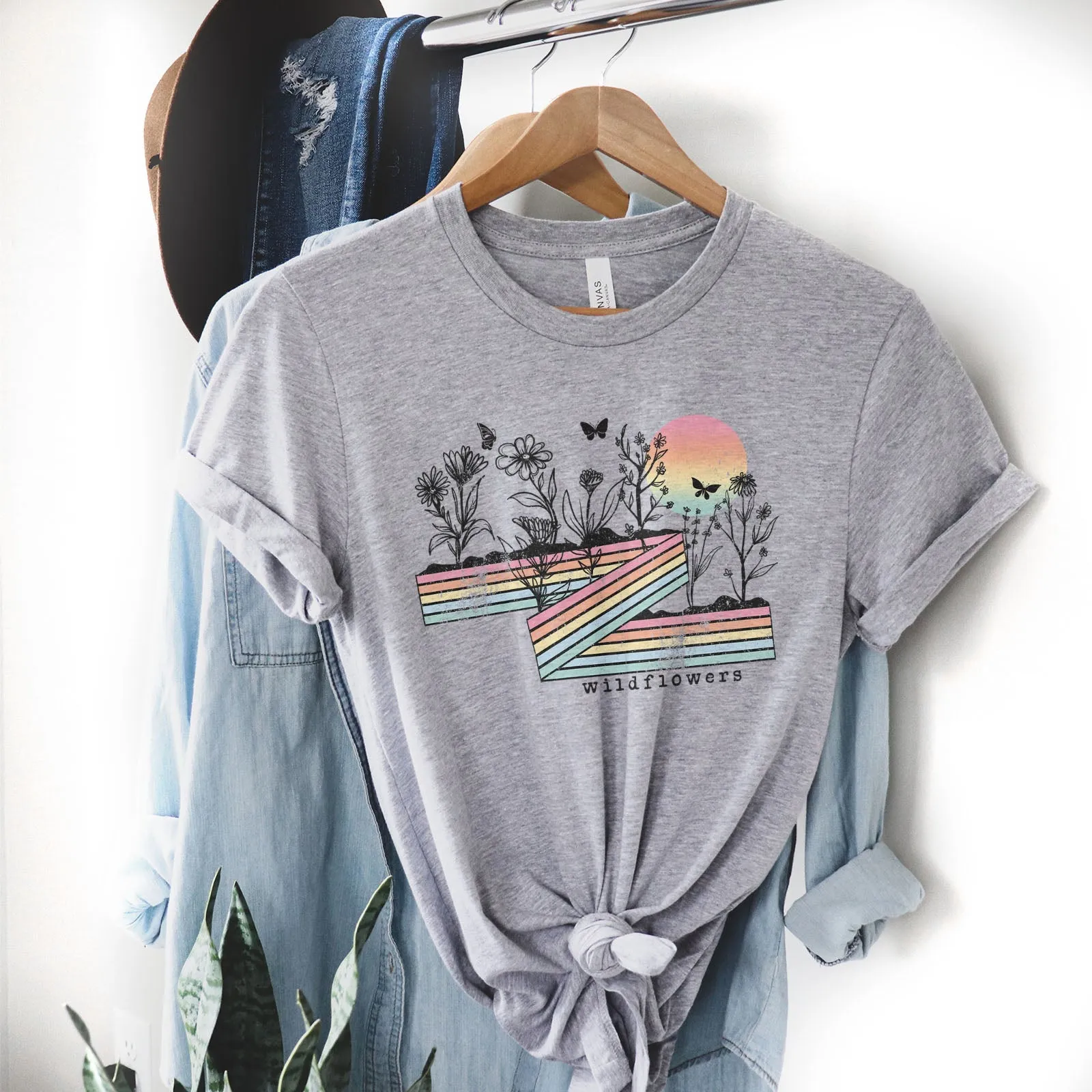 Retro Stripe Wildflowers Tee Shirts For Women - Christian Shirts for Women - Religious Tee Shirts