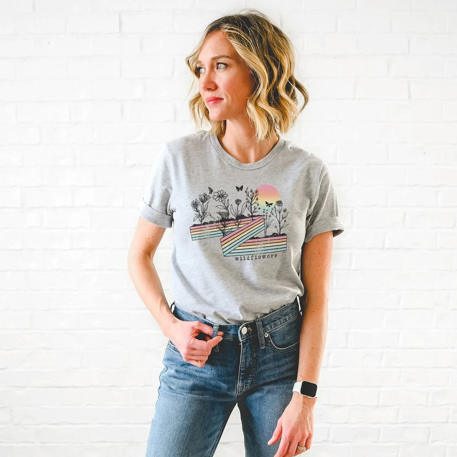 Retro Stripe Wildflowers Tee Shirts For Women - Christian Shirts for Women - Religious Tee Shirts