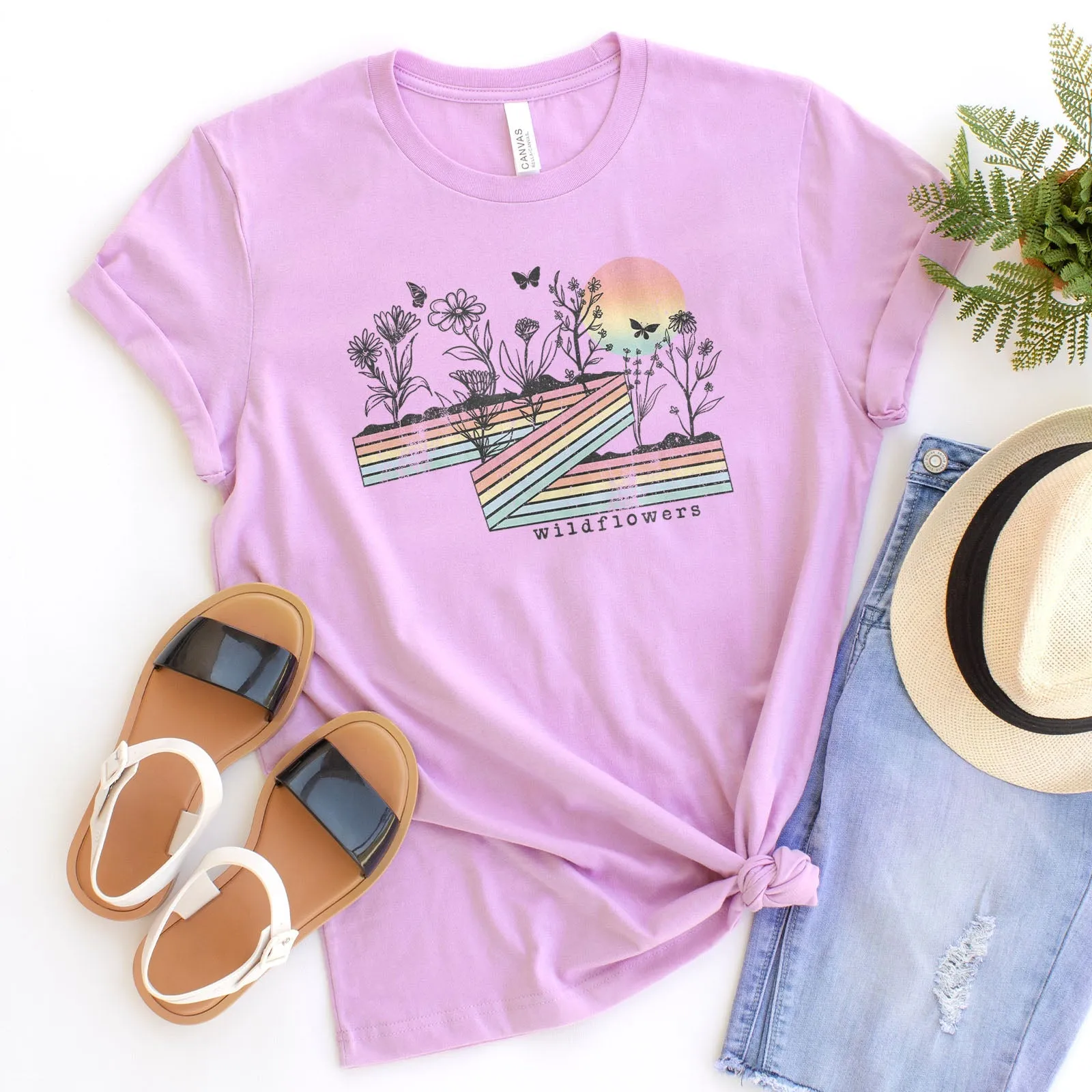 Retro Stripe Wildflowers Tee Shirts For Women - Christian Shirts for Women - Religious Tee Shirts