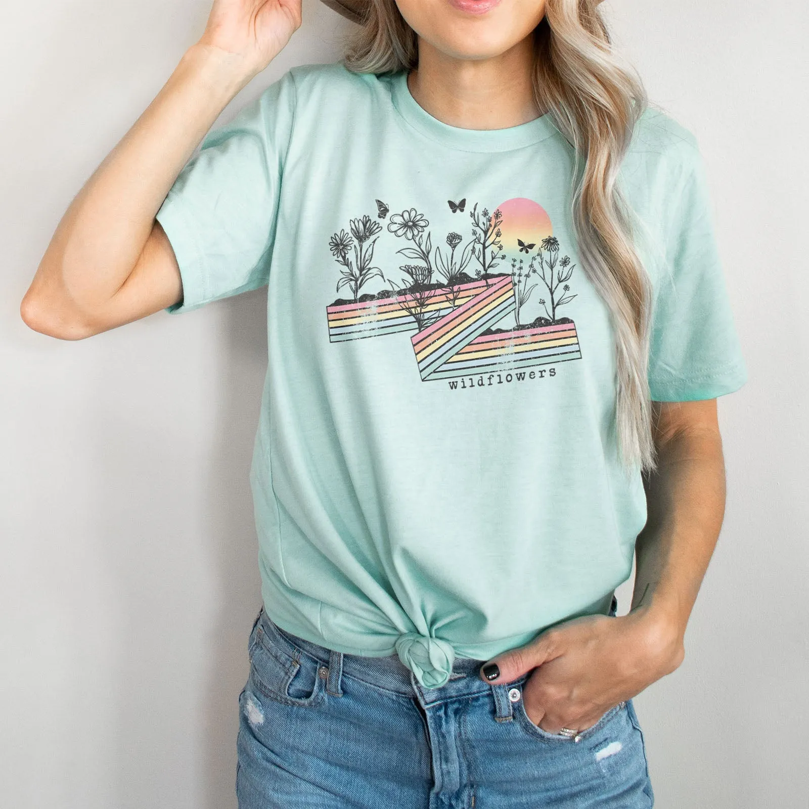 Retro Stripe Wildflowers Tee Shirts For Women - Christian Shirts for Women - Religious Tee Shirts
