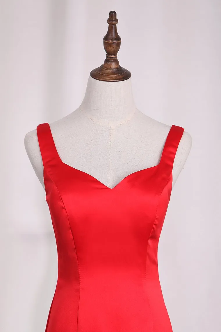 Satin Mermaid Straps Evening Dresses Sweep Train Zipper Up