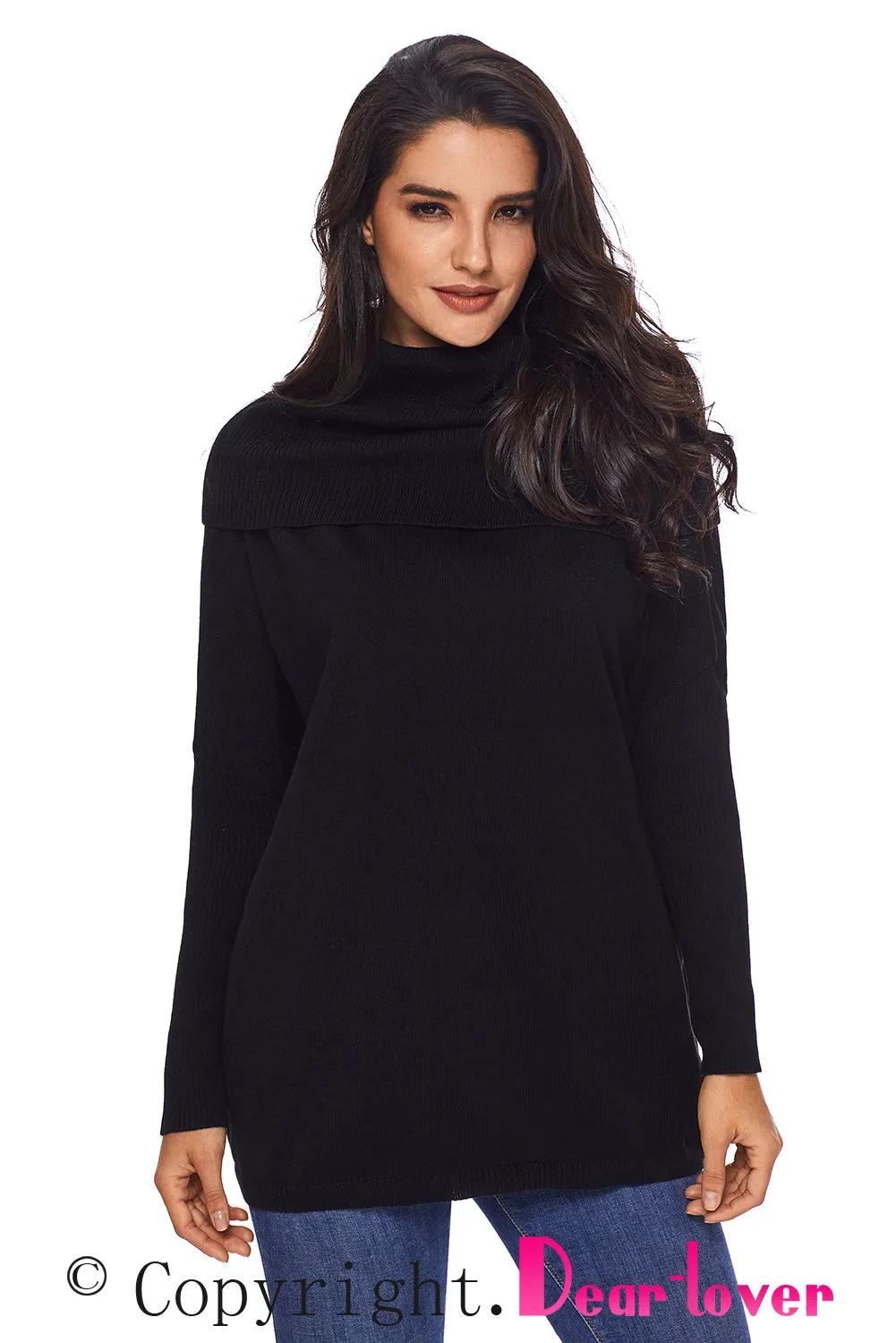 Sexy Black Cozy Cowl Neck Long Sleeve Sweater