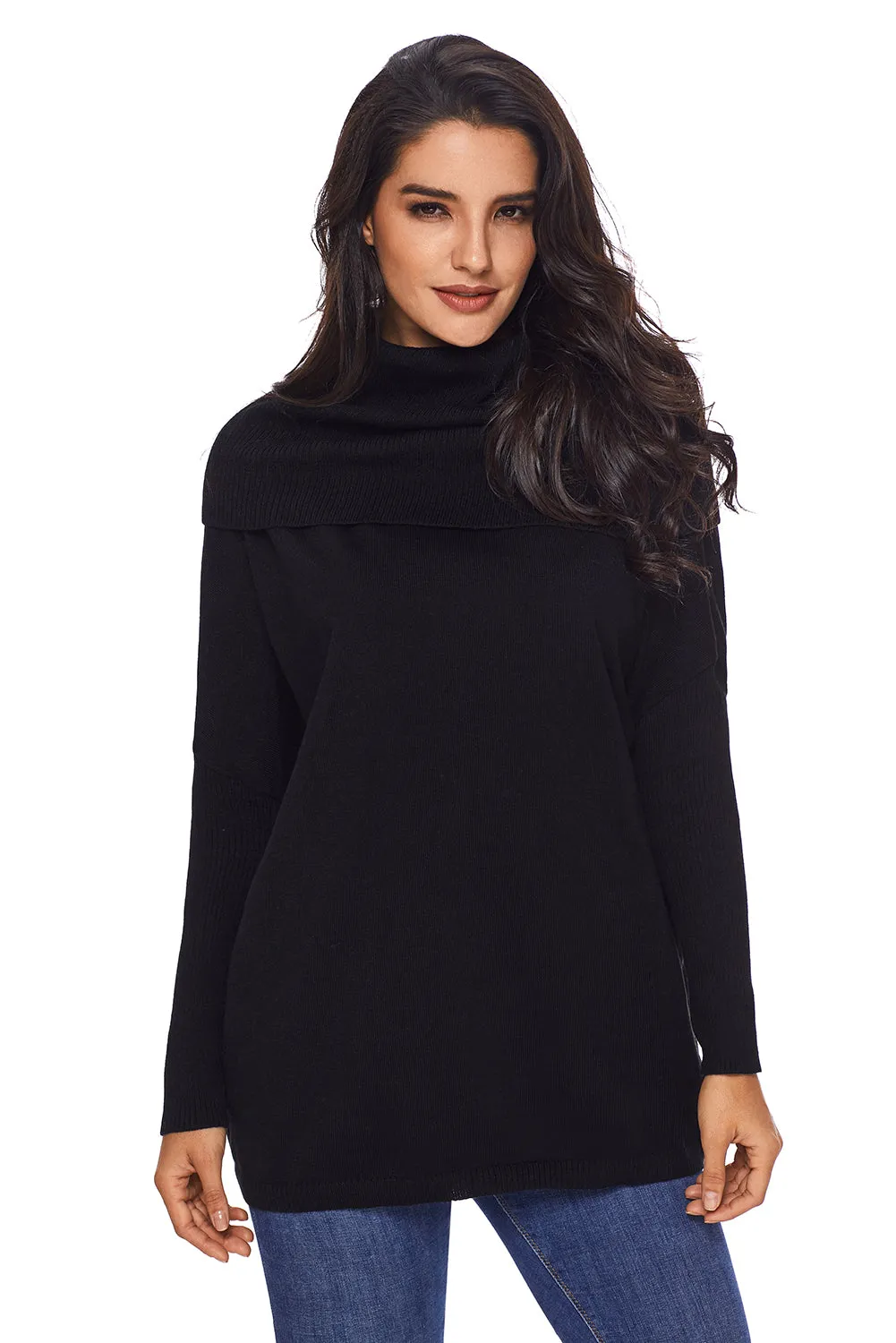 Sexy Black Cozy Cowl Neck Long Sleeve Sweater