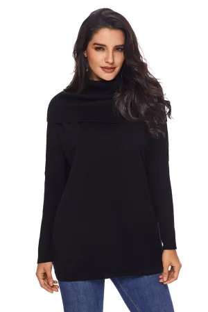 Sexy Black Cozy Cowl Neck Long Sleeve Sweater