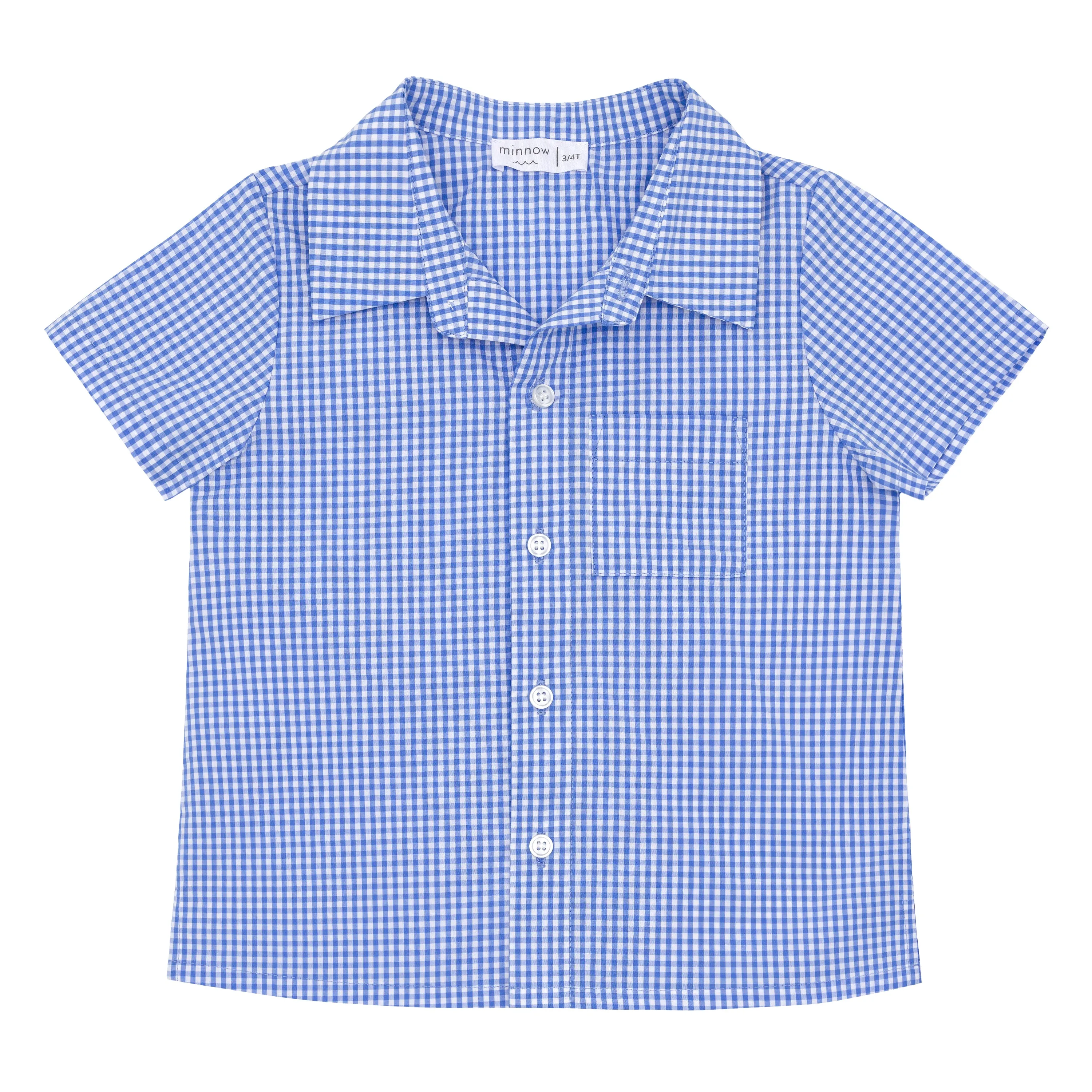 Short Sleeve Button Down Shirt (Blue Micro Gingham)