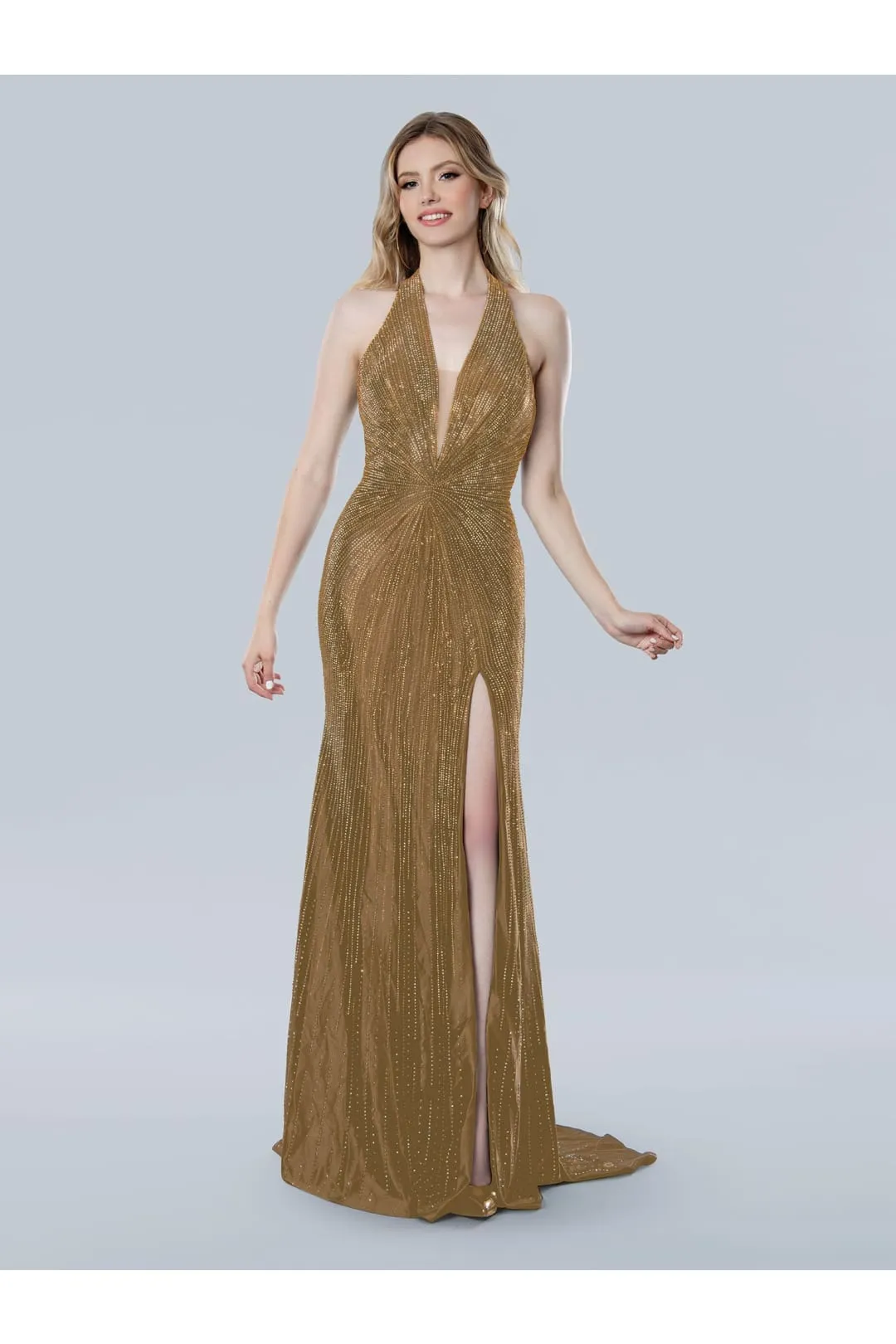 Stella Couture 25214 Long Slit Fitted Formal Evening Prom Dress