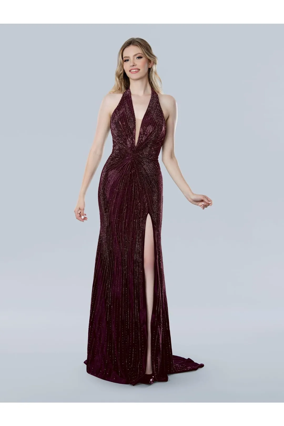 Stella Couture 25214 Long Slit Fitted Formal Evening Prom Dress