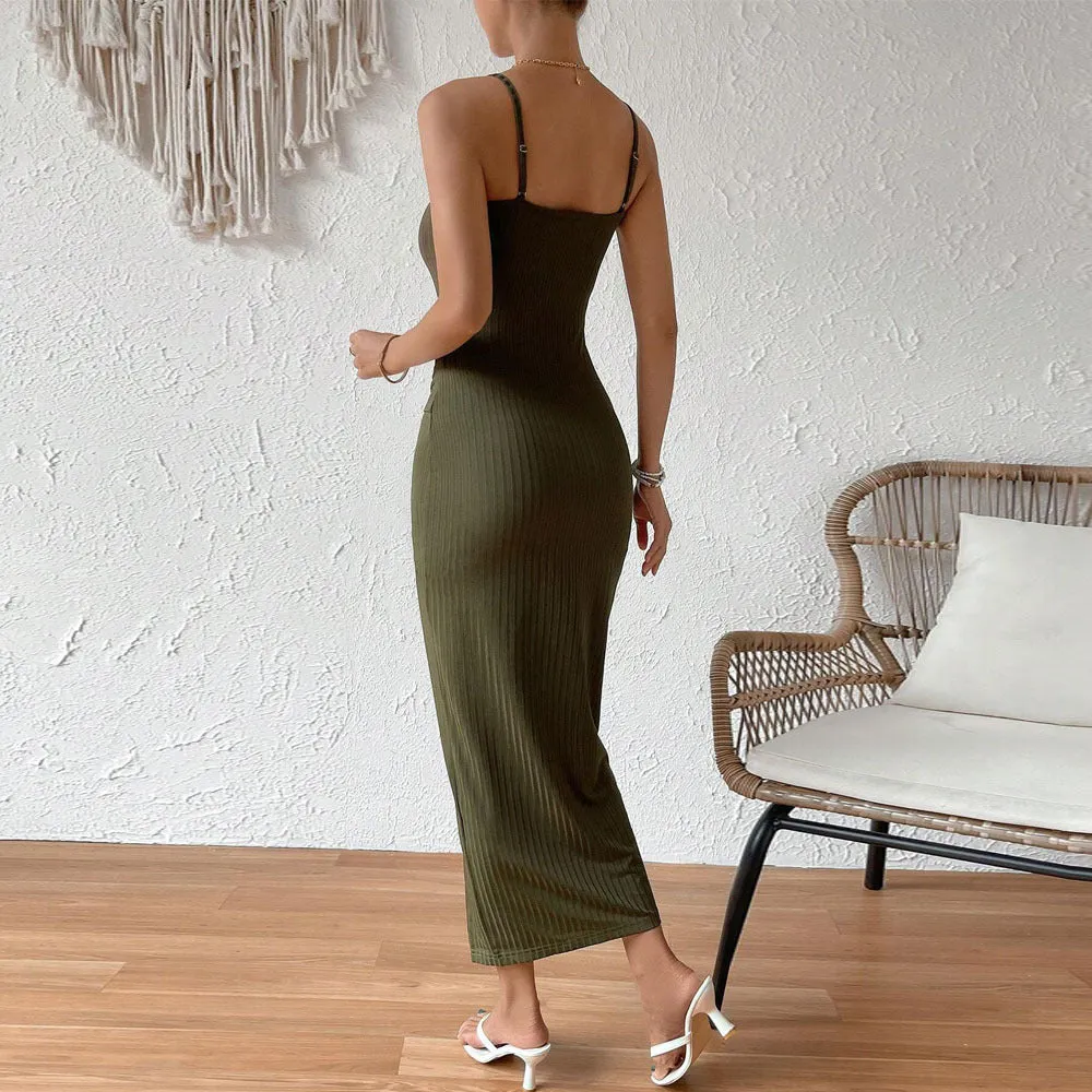 Sultry Backless Halter Neck Thigh-High Slit Bodycon Dress