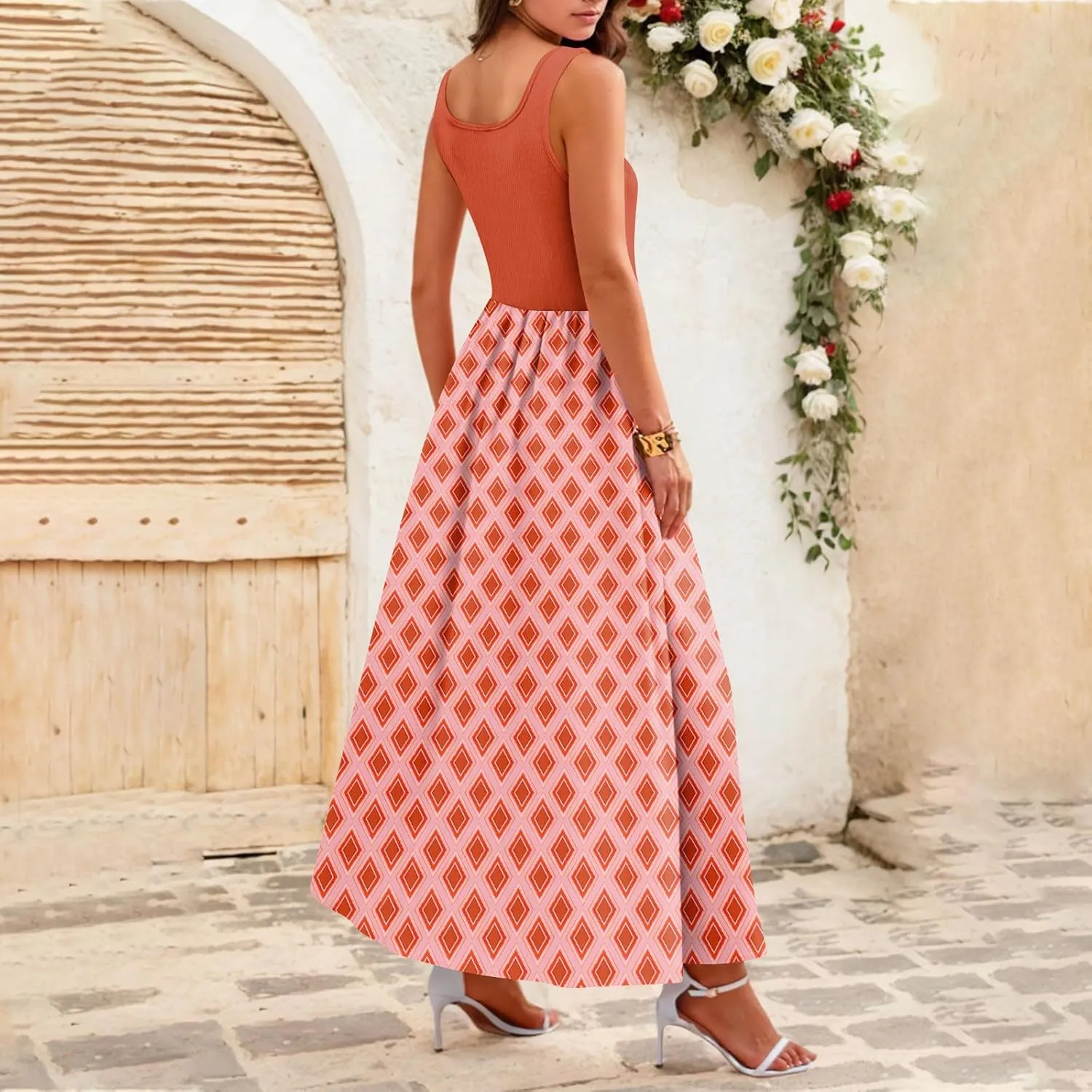 Summer Dress for Women 2025 Floral Sundress Flowy Beach Vacation Boho Maxi Dresses Tiered Floral Maxi Dress