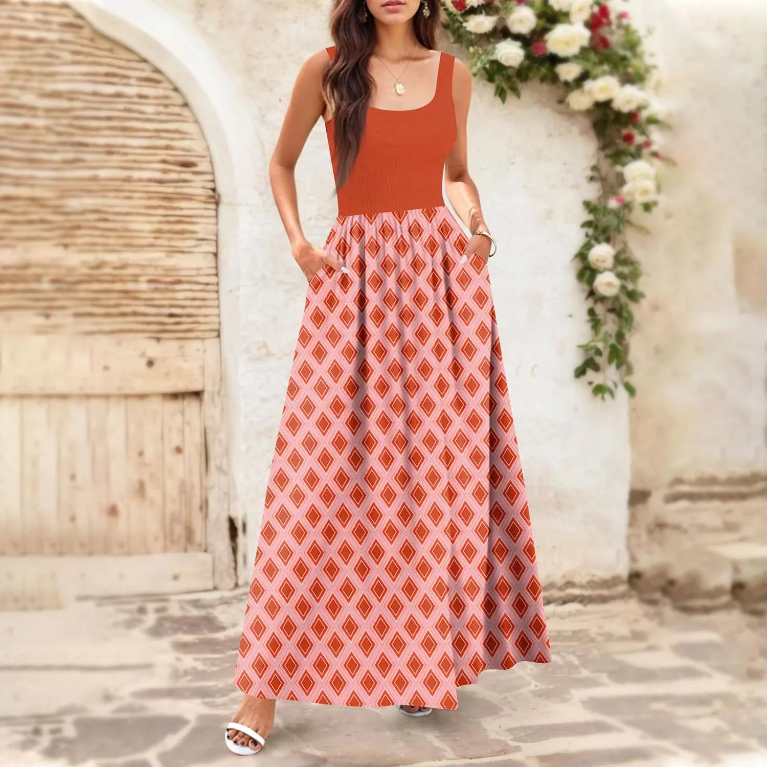Summer Dress for Women 2025 Floral Sundress Flowy Beach Vacation Boho Maxi Dresses Tiered Floral Maxi Dress