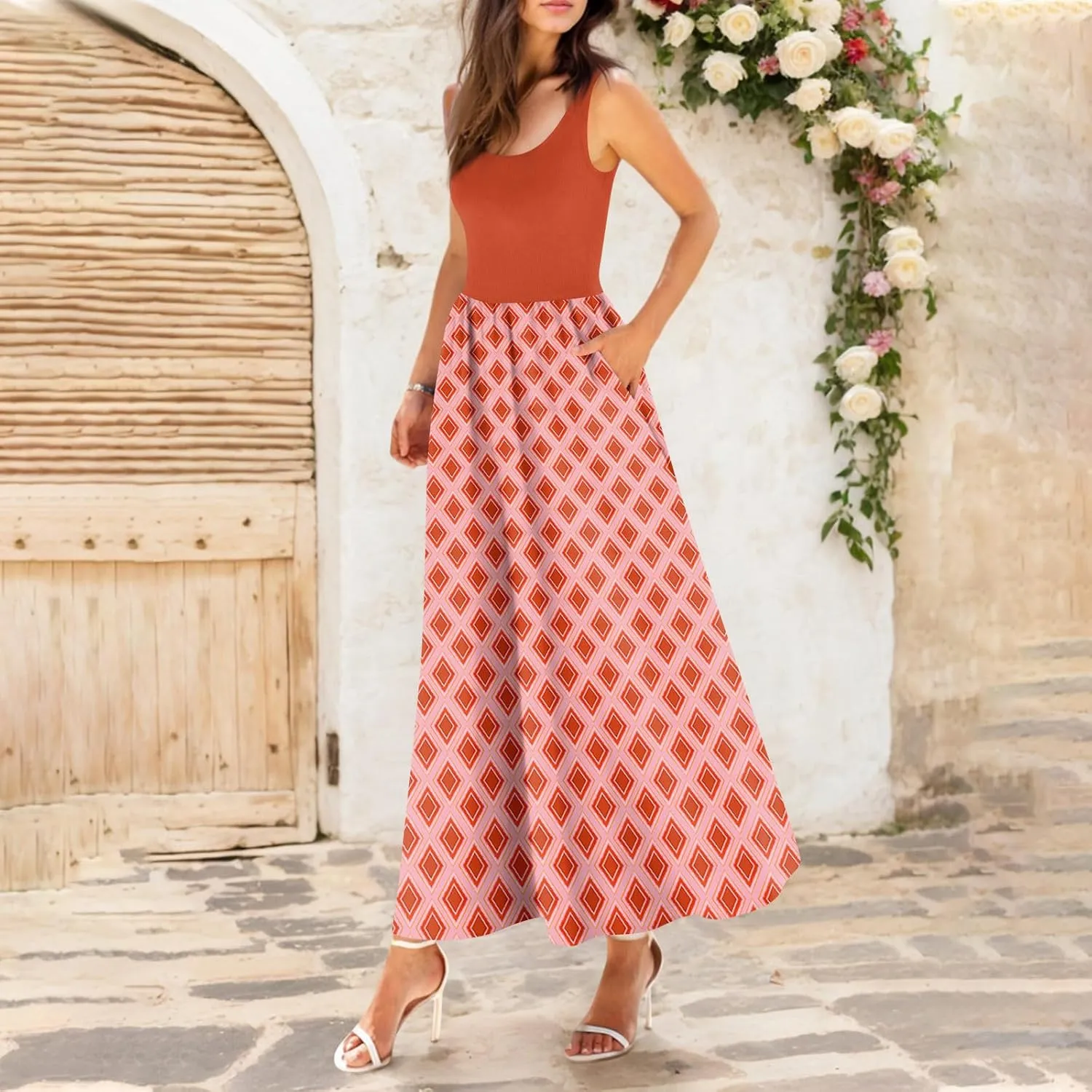 Summer Dress for Women 2025 Floral Sundress Flowy Beach Vacation Boho Maxi Dresses Tiered Floral Maxi Dress